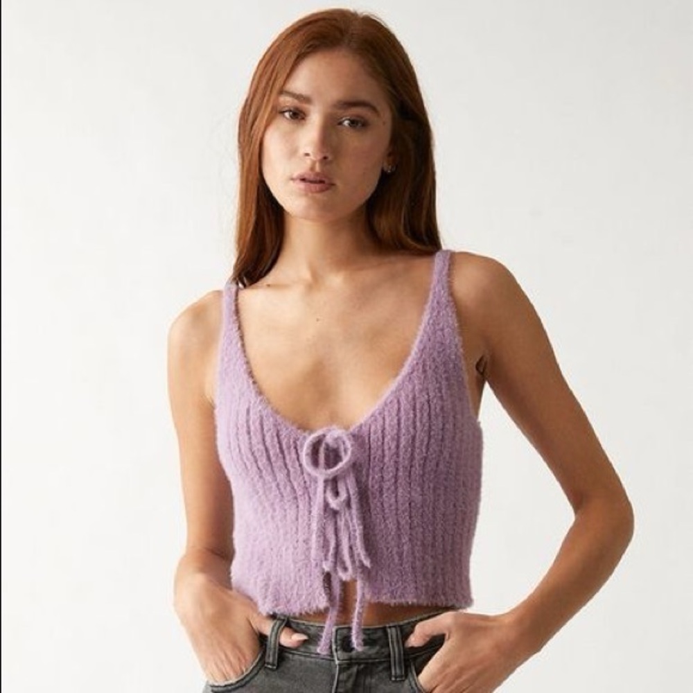 LA Hearts PacSun Women's Lavender Fuzzy Purple Tank Top Crop Shirt - Picture 2 of 12